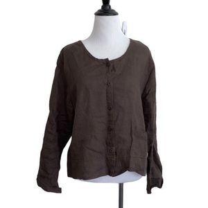 Flax women’s small linen brown button blazer‎